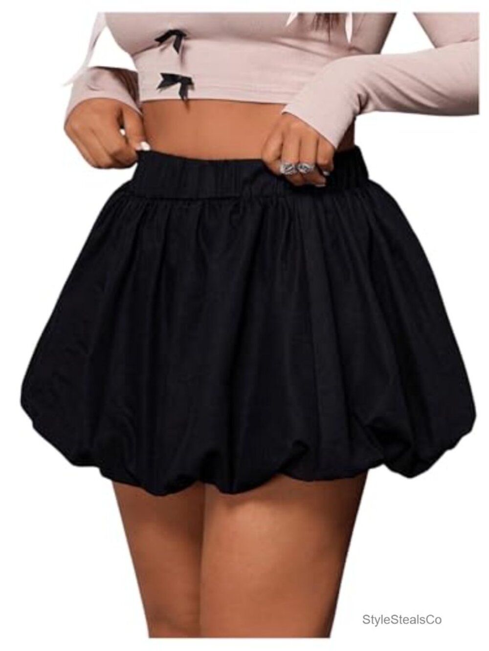 Plus Size Bubble Mini Skirt High Waist Ruffle Hem Casual